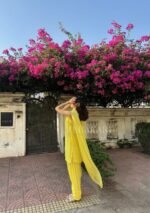 Farshi Shalwar Modal Chikankari 3pc Suit- Yellow - Image 12
