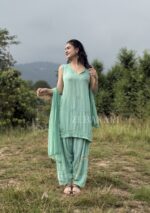 Farshi Shalwar Modal Chikankari 3pc Suit- Sage Green - Image 5