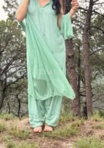 Farshi Shalwar Modal Chikankari 3pc Suit- Sage Green - Image 3