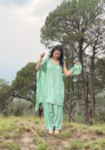 Farshi Shalwar Modal Chikankari 3pc Suit- Sage Green - Image 12