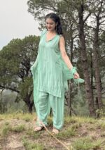 Farshi Shalwar Modal Chikankari 3pc Suit- Sage Green - Image 10