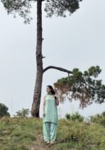 Farshi Shalwar Modal Chikankari 3pc Suit- Sage Green - Image 8