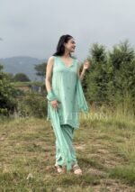 Farshi Shalwar Modal Chikankari 3pc Suit- Sage Green - Image 11