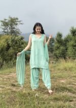 Farshi Shalwar Modal Chikankari 3pc Suit- Sage Green - Image 9