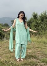 Farshi Shalwar Modal Chikankari 3pc Suit- Sage Green