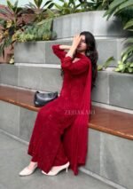 Nikhat Viscose Chikankari and Mukesh Work 3pc Set- Dark Red - Image 12