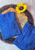 Nikhat Viscose Chikankari and Mukesh Work 3pc Set- Royal blue - Image 4