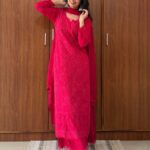 Dia Viscose Resham Jaal Chikankari Mukesh Work 3pc Set- Hot Pink