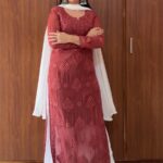 Nikhat Premium Viscose Chikankari Long Kurti -Brown
