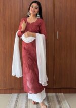 Nikhat Premium Viscose Chikankari Long Kurti -Brown - Image 2