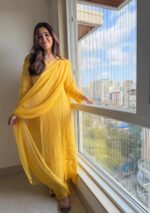 Dia Viscose Resham Jaal Chikankari and Mukesh Work 3pc Set- Yellow