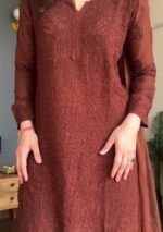 Dia Viscose Resham Jaal Chikankari 3pc Set- Brown - Image 2
