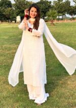 Dia Viscose Resham Jaal Chikankari 3pc Set- White
