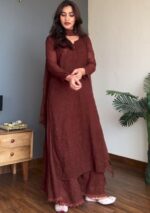 Dia Viscose Resham Jaal Chikankari 3pc Set- Brown - Image 4
