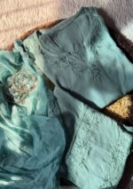 Farshi Shalwar Modal Chikankari 3pc Suit- Teal Green