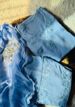 Farshi Shalwar Modal Chikankari 3pc Suit- Sky Blue