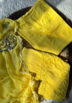 Farshi Shalwar Modal Chikankari 3pc Suit- Yellow