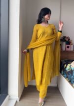 Dia Viscose Resham Jaal Chikankari 3pc Set- Yellow - Image 2