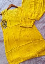 Farshi Shalwar Modal Chikankari 3pc Suit- Yellow - Image 2