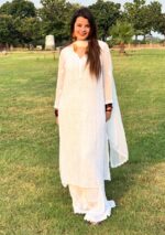 Dia Viscose Resham Jaal Chikankari 3pc Set- White - Image 5