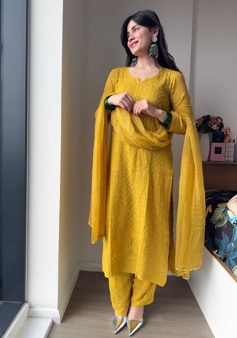 3_20260520_202706_0002 Dia Viscose Resham Jaal Chikankari 3pc Set- Yellow - Image 1