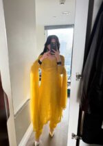Dia Viscose Resham Jaal Chikankari 3pc Set- Yellow - Image 3
