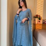 Dia Viscose Resham Jaal Chikankari 3pc Set- Sky Blue