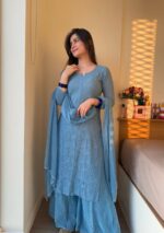 Dia Viscose Resham Jaal Chikankari 3pc Set- Sky Blue