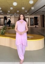 Farshi Shalwar Modal Chikankari 3pc Suit- Baby Pink - Image 3