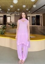 Farshi Shalwar Modal Chikankari 3pc Suit- Baby Pink