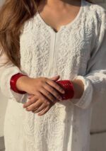 Noorani Rose Soft Georgette 3d Chikankari Long Kurta- White - Image 3