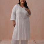 Plus Size Rayon Chikankari Long Kurta 2PC Set