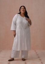 Plus Size Rayon Chikankari Long Kurta 2PC Set