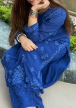 Nikhat Viscose Chikankari Mukesh work 2PC Long Kurta Set- Blue - Image 4
