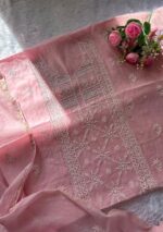 Exclusive Mal Chanderi Silk Chikankari Unstitched Fabric -Blush pink