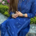 Nikhat Viscose Chikankari Mukesh work 2PC Long Kurta Set- Blue
