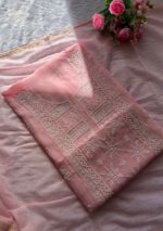Exclusive Mal Chanderi Silk Chikankari Unstitched Fabric -Blush pink - Image 2
