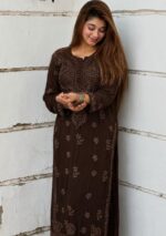 Nikhat Viscose Chikankari Mukesh work 2PC Long Kurta Set- Chocolate brown - Image 2