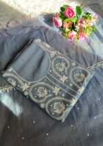 Exclusive Mal Chanderi Silk Chikankari Unstitched Fabric - Baby Blue - Image 2