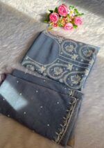 Exclusive Mal Chanderi Silk Chikankari Unstitched Fabric - Baby Blue - Image 7
