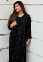Nikhat Viscose Chikankari Mukesh work 2PC Long Kurta Set- Black - Image 2