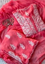 Rose Premium Crepe 3PC Long Kurta Set with Scalloped Border - Image 6