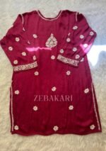 6D Chikankari Short Kurta Gharara Set- Fuchsia Pink - Image 5