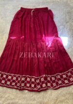 6D Chikankari Short Kurta Gharara Set- Fuchsia Pink - Image 3