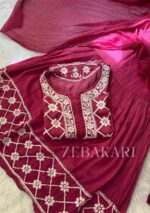 6D Chikankari Short Kurta Gharara Set- Fuchsia Pink - Image 8