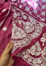 6D Chikankari Short Kurta Gharara Set- Fuchsia Pink - Image 6