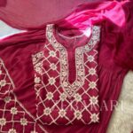6D Chikankari Short Kurta Gharara Set- Fuchsia Pink