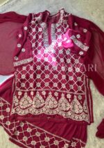 6D Chikankari Short Kurta Gharara Set- Fuchsia Pink - Image 2