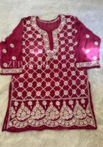 6D Chikankari Short Kurta Gharara Set- Fuchsia Pink - Image 7