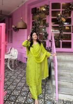 Palak Modal Chikankari 3PC Long Kurta Set-Fern Green